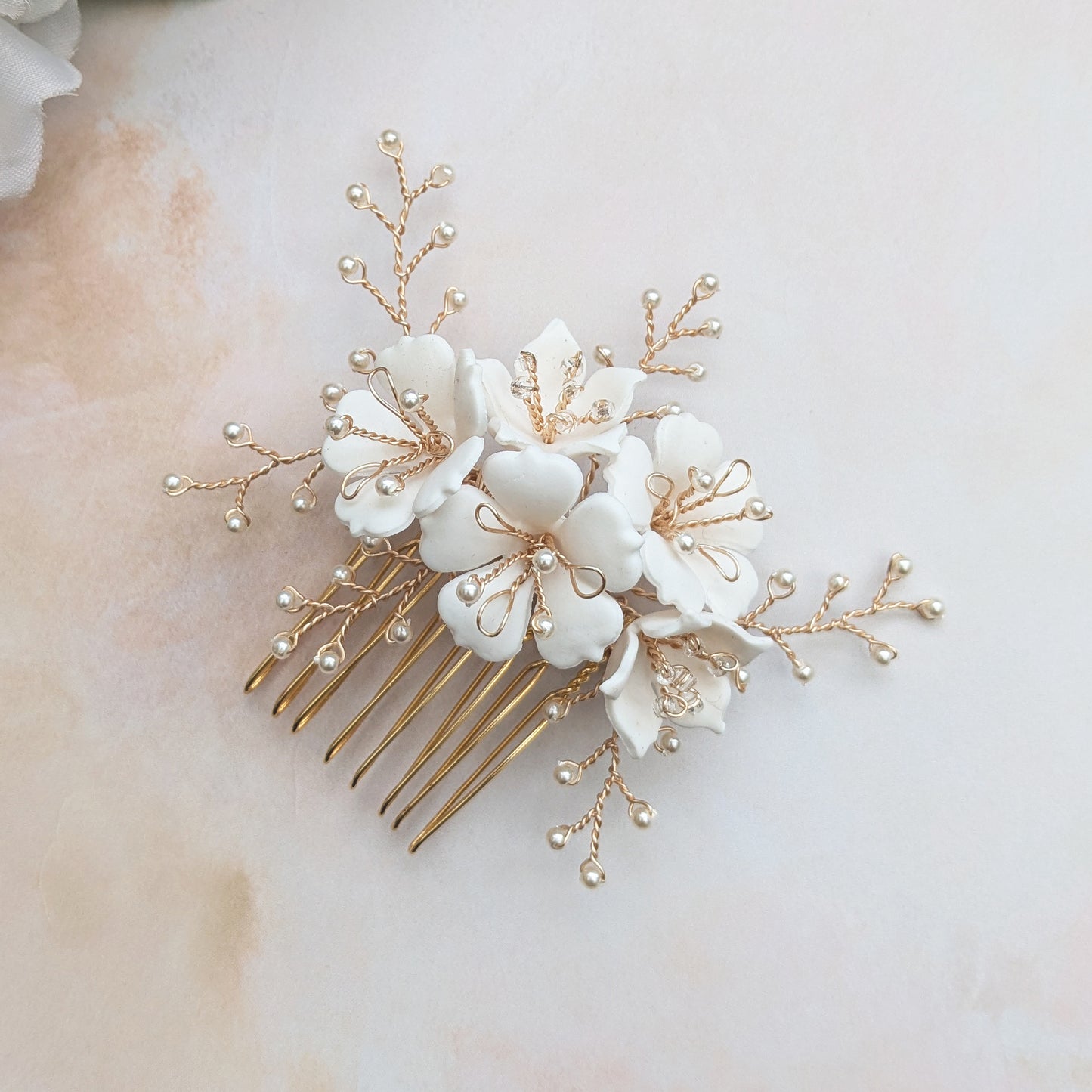  Floral hair comb for weddings designed & handmade by Susie Warner.