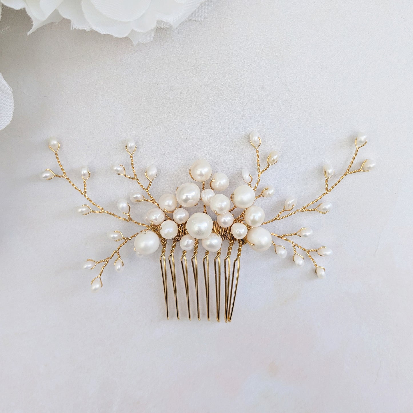 Pearl cluster hair comb for brides designed & handmade by Susie Warner.