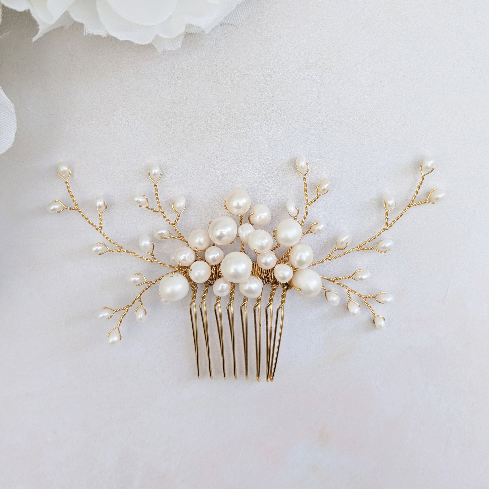 Pearl cluster hair comb for brides designed & handmade by Susie Warner.