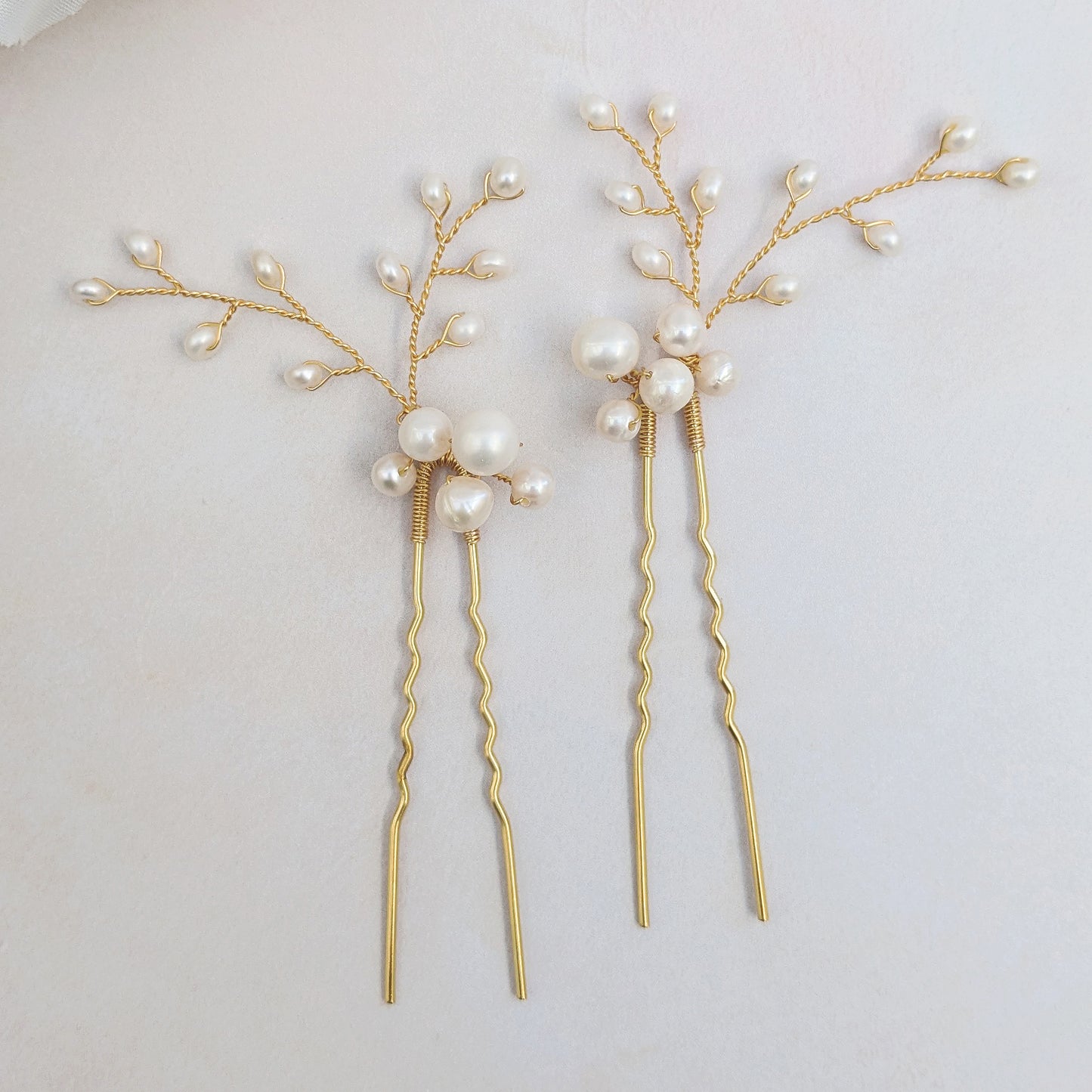 Bridal hair pins with clusters of Pearls  designed & handmade by Susie Warner.