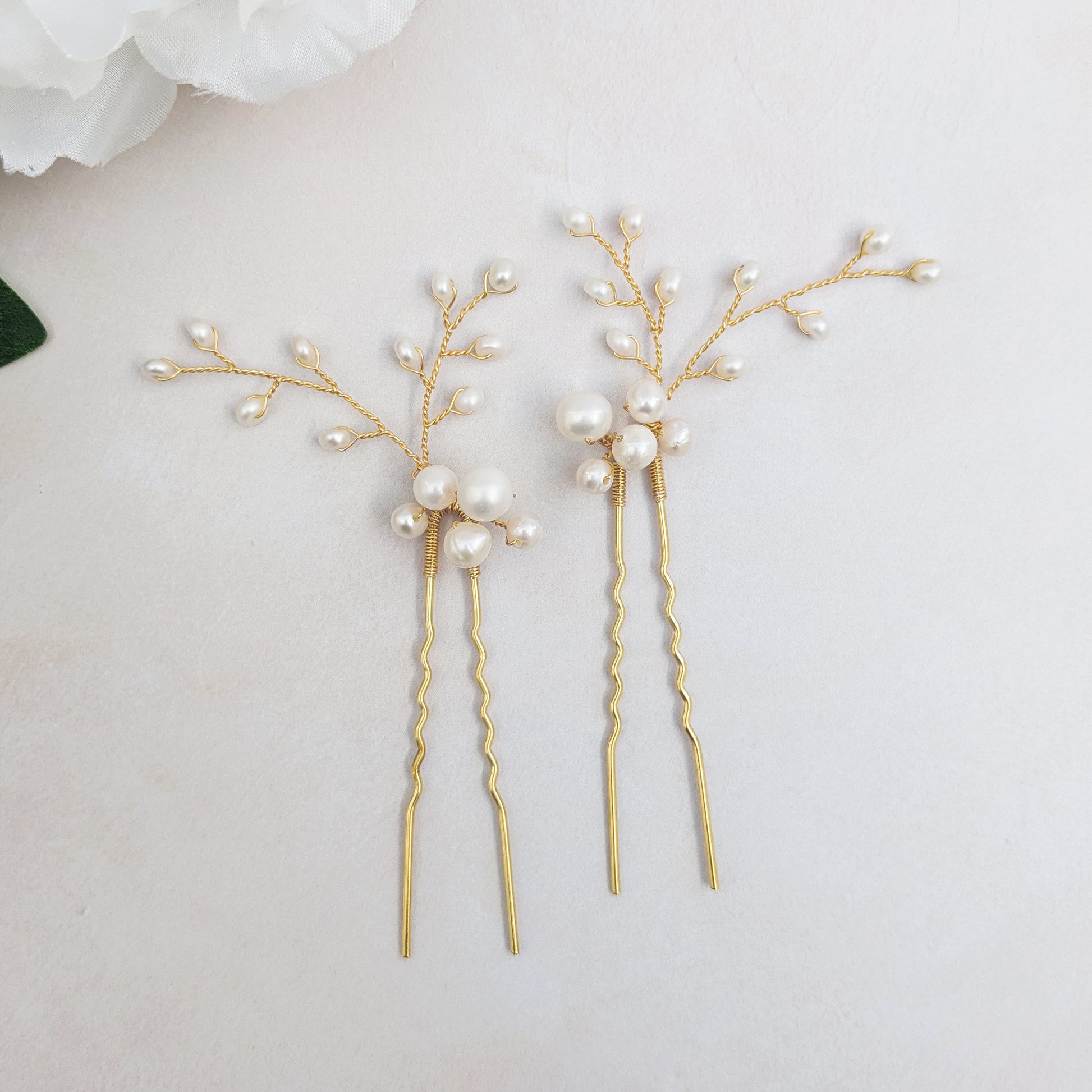 Pearl hair pins for brides designed & handmade by Susie Warner.