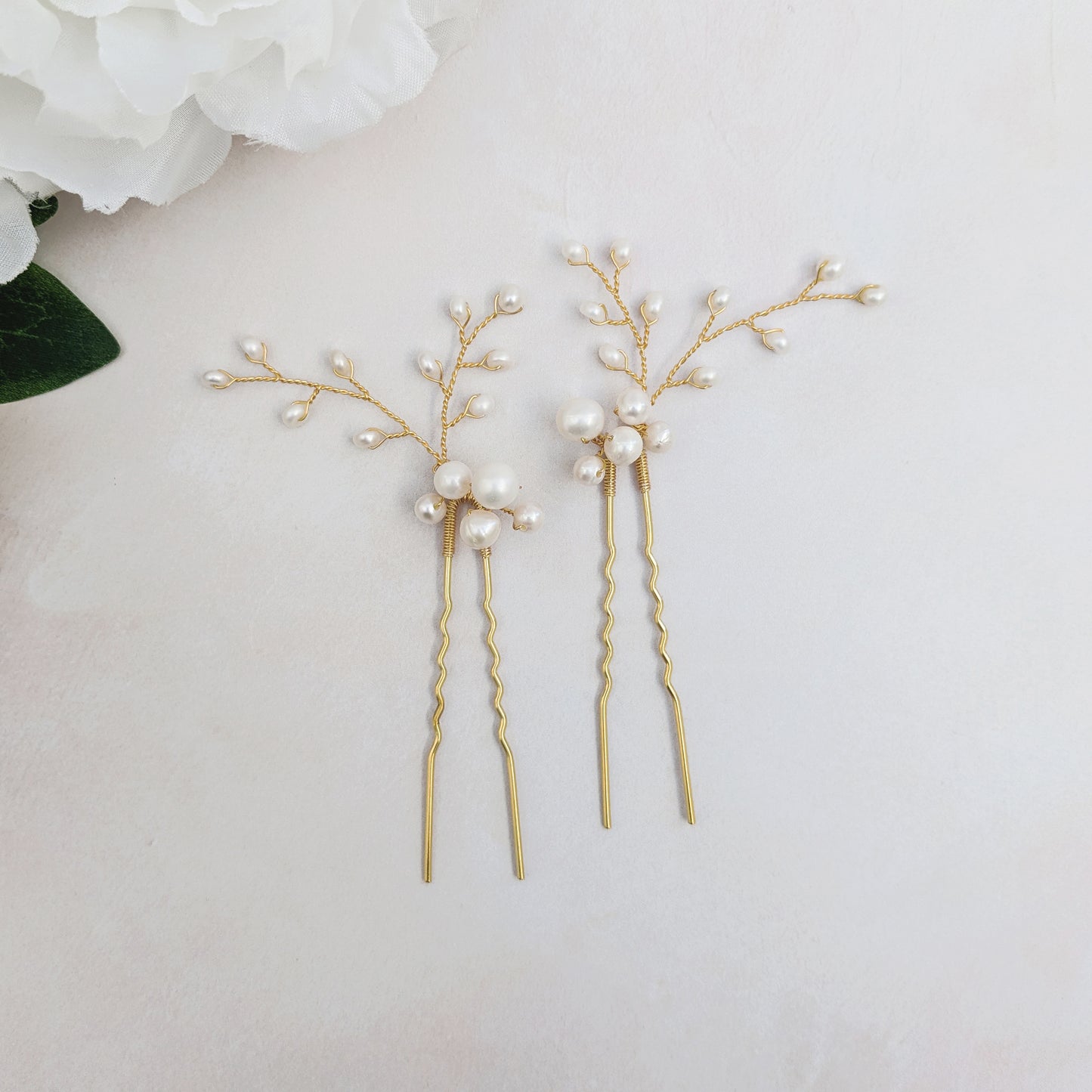 Freshwater Pearl cluster hair pins for brides designed & handmade by Susie Warner.