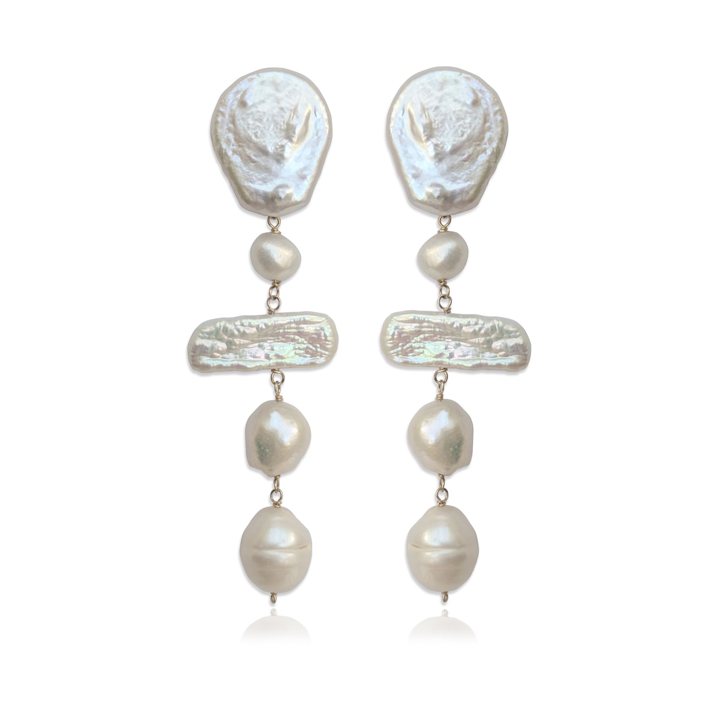 Statement 9ct gold pearl drop earrings for brides designed & handmade by Susie Warner.