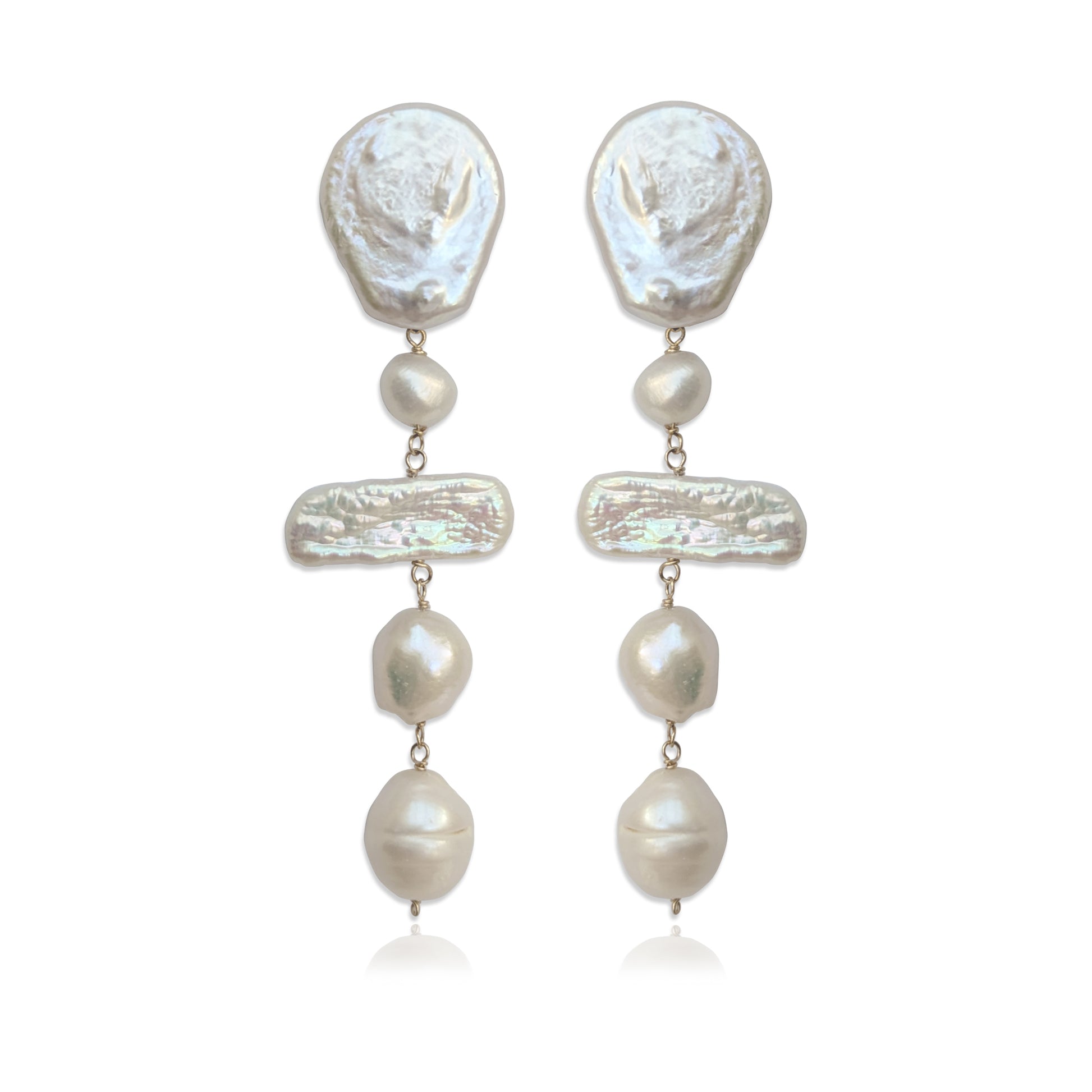 Statement 9ct gold pearl drop earrings for brides designed & handmade by Susie Warner.