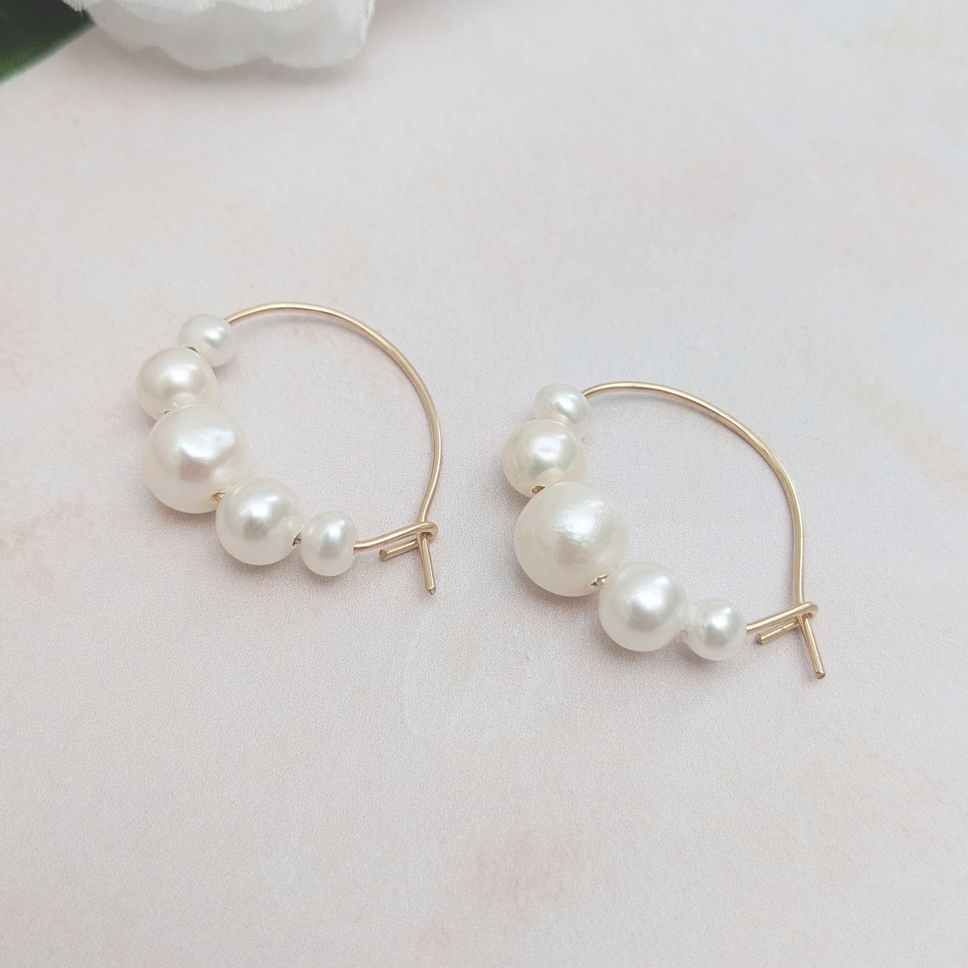 Statement freshwater pearl hoop earrings for brides designed & handmade by Susie Warner.