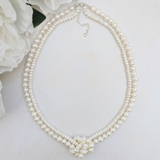 Statement pearl knot necklace for brides designed & handmade by Susie Warner.