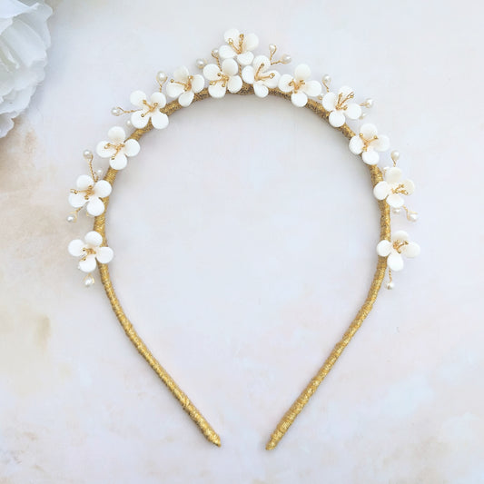 Modern hand sculpted floral bridal crown designed & handmade by Susie Warner.