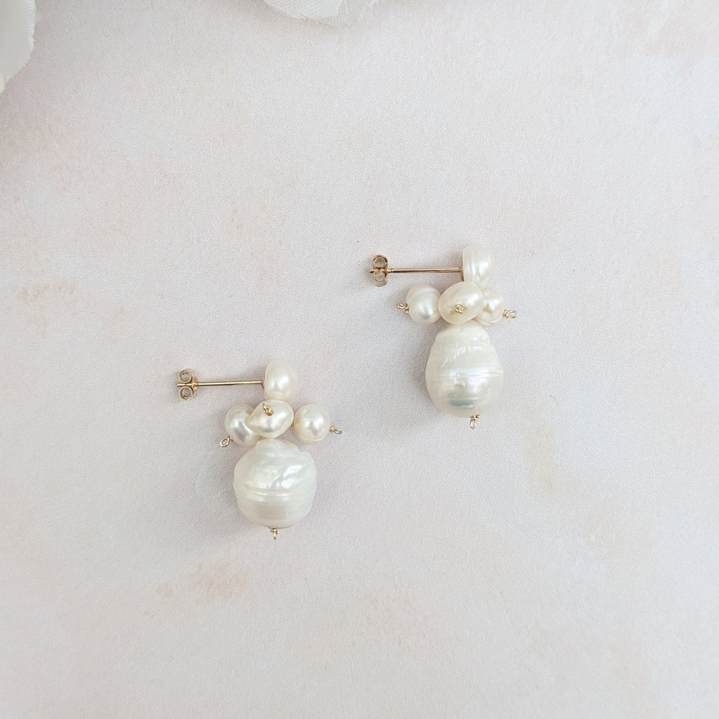 Baroque pearl cluster stud earrings for brides designed & handmade by Susie Warner.