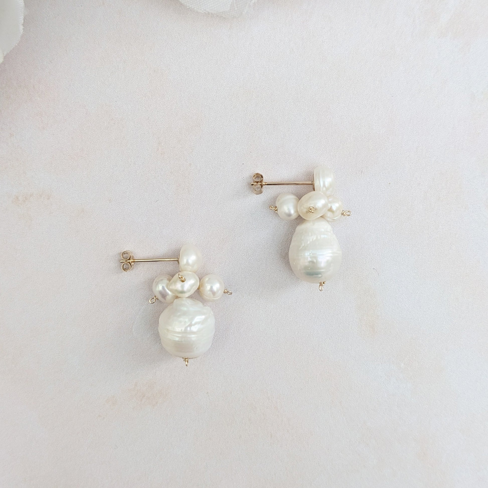 Baroque pearl cluster stud earrings for brides designed & handmade by Susie Warner.