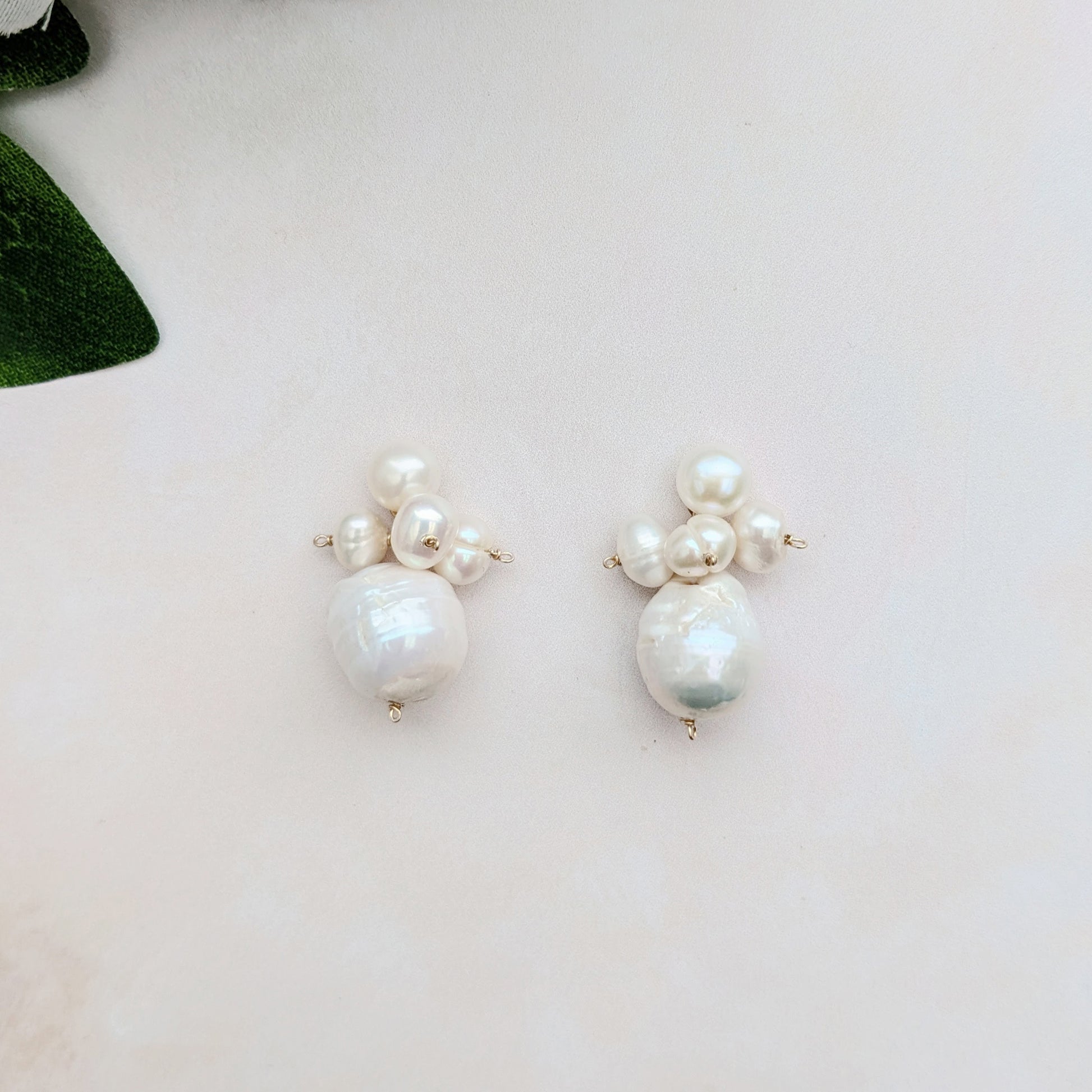 Small pearl cluster stud earrings for brides designed & handmade by Susie Warner.
