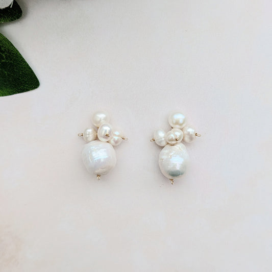 Small pearl cluster stud earrings for brides designed & handmade by Susie Warner.