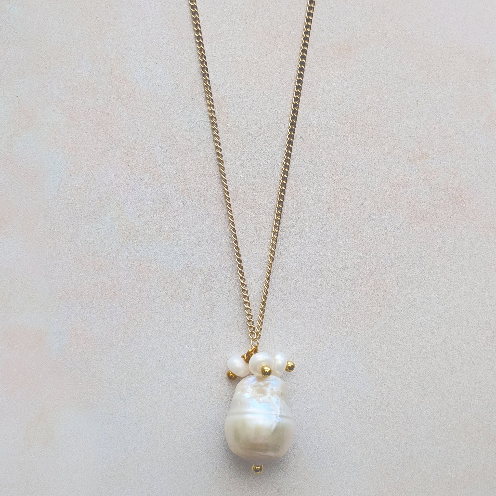 Small pearl cluster pendant necklace for brides designed & handmade by Susie Warner.