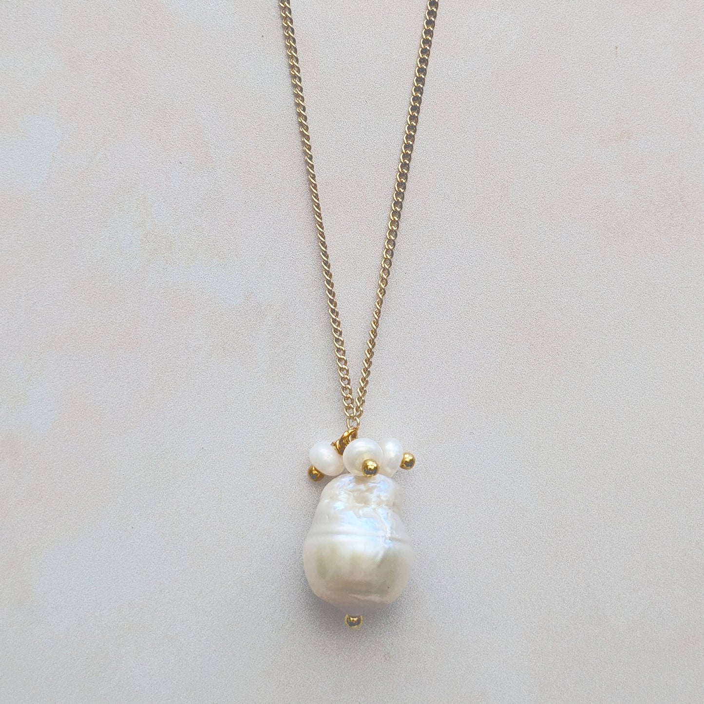 Baroque pearl cluster pendant necklace for brides designed & handmade by Susie Warner.