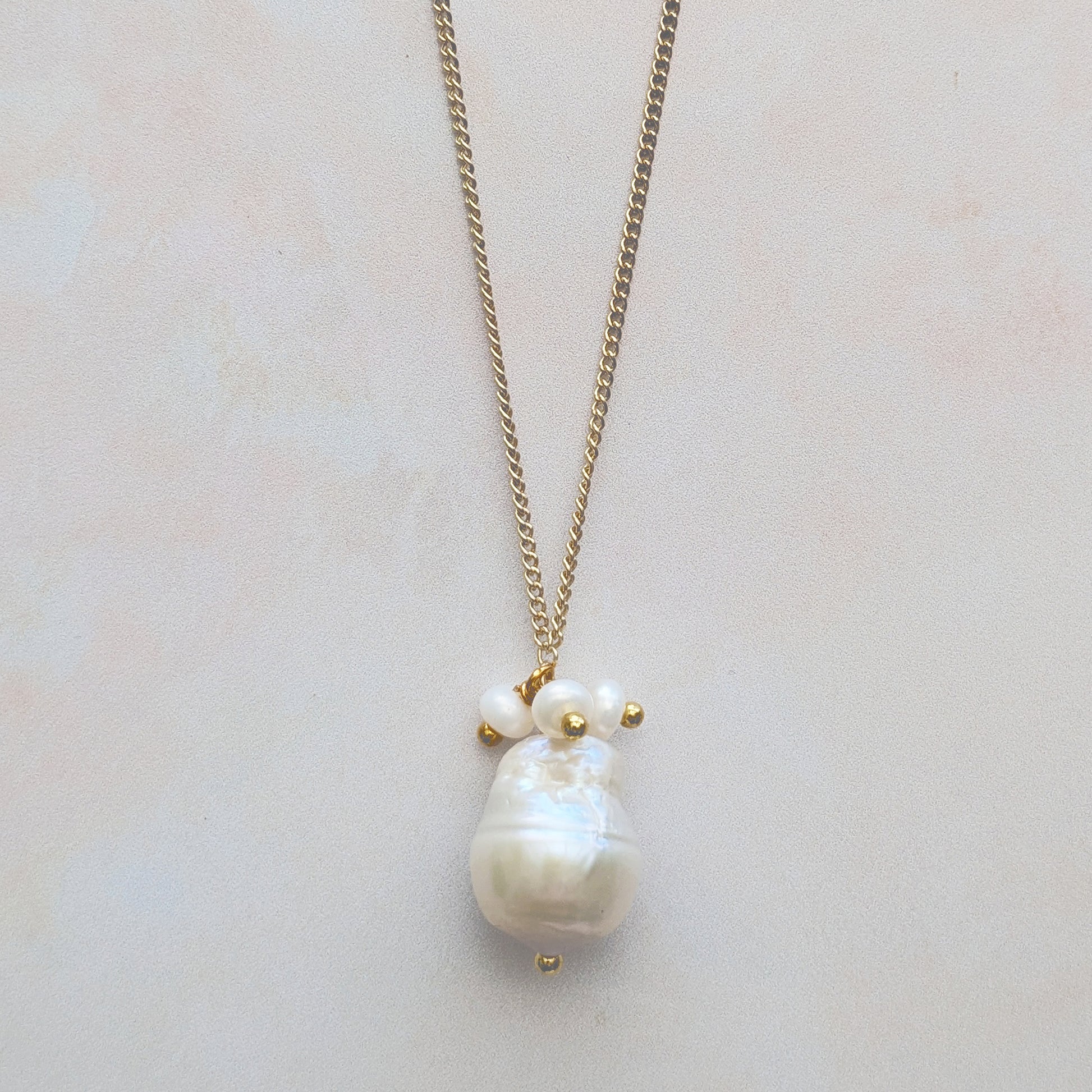 Baroque pearl cluster pendant necklace for brides designed & handmade by Susie Warner.