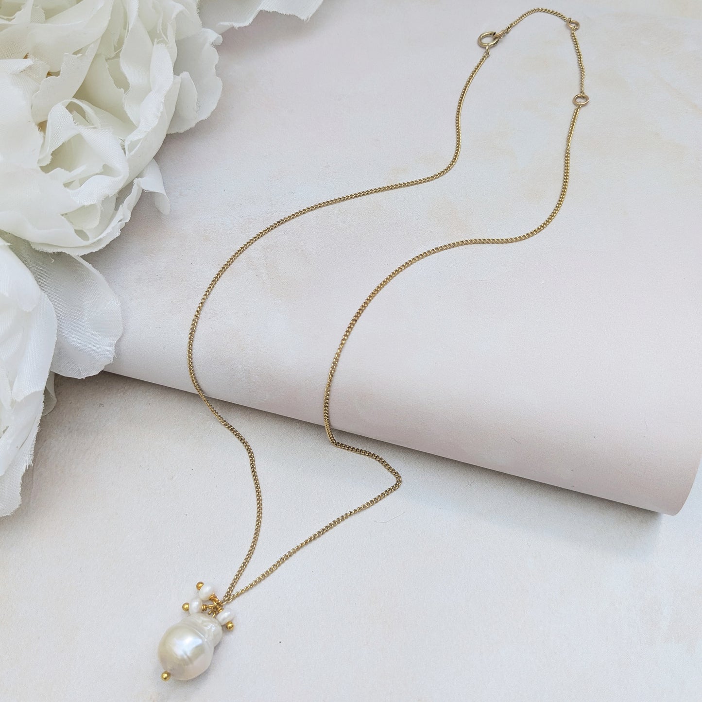 Baroque pearl cluster necklace for brides & bridesmaids designed & handmade by Susie Warner.