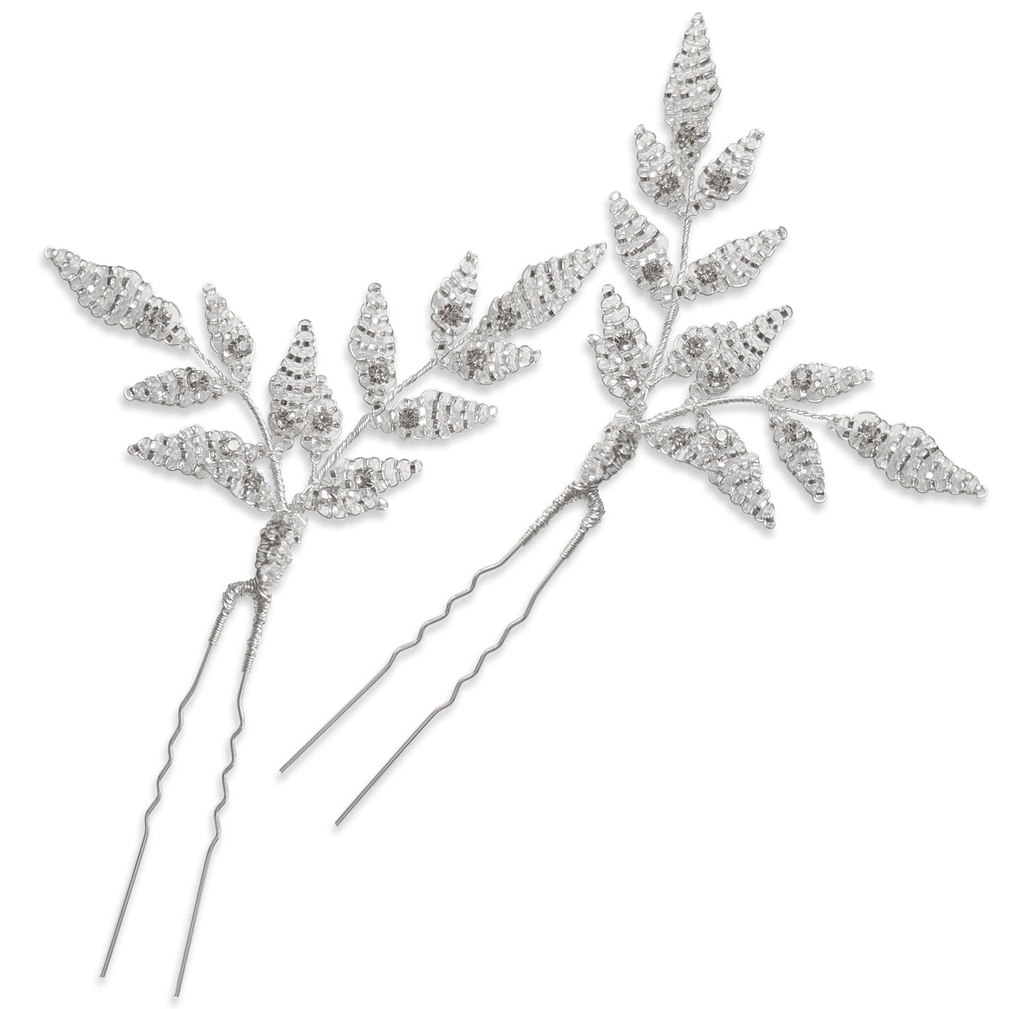 Nature inspired silver leaf hair pins for modern botanical brides designed & handmade by Susie Warner.