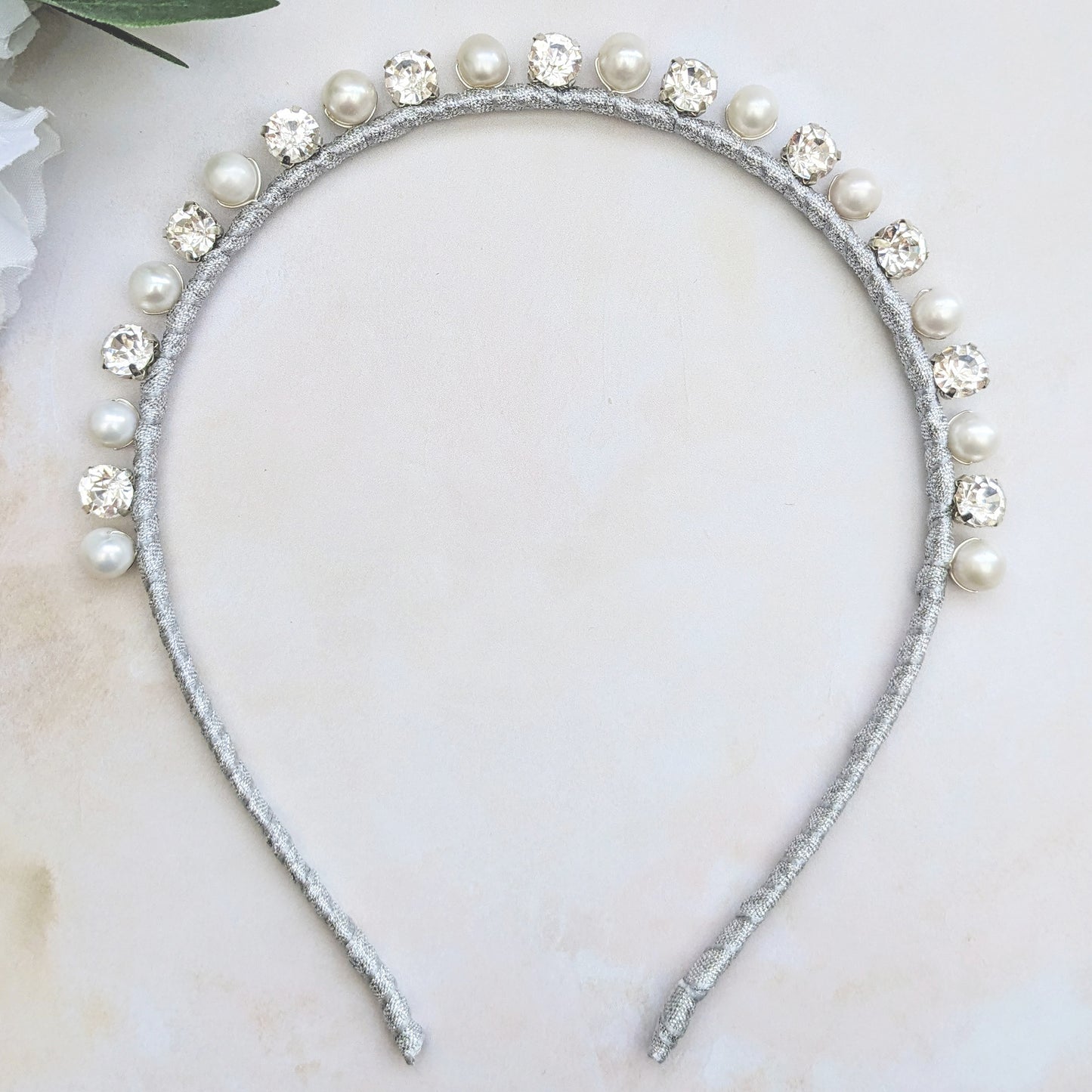 Pearl & crystal wedding headband  designed & handmade by Susie Warner.