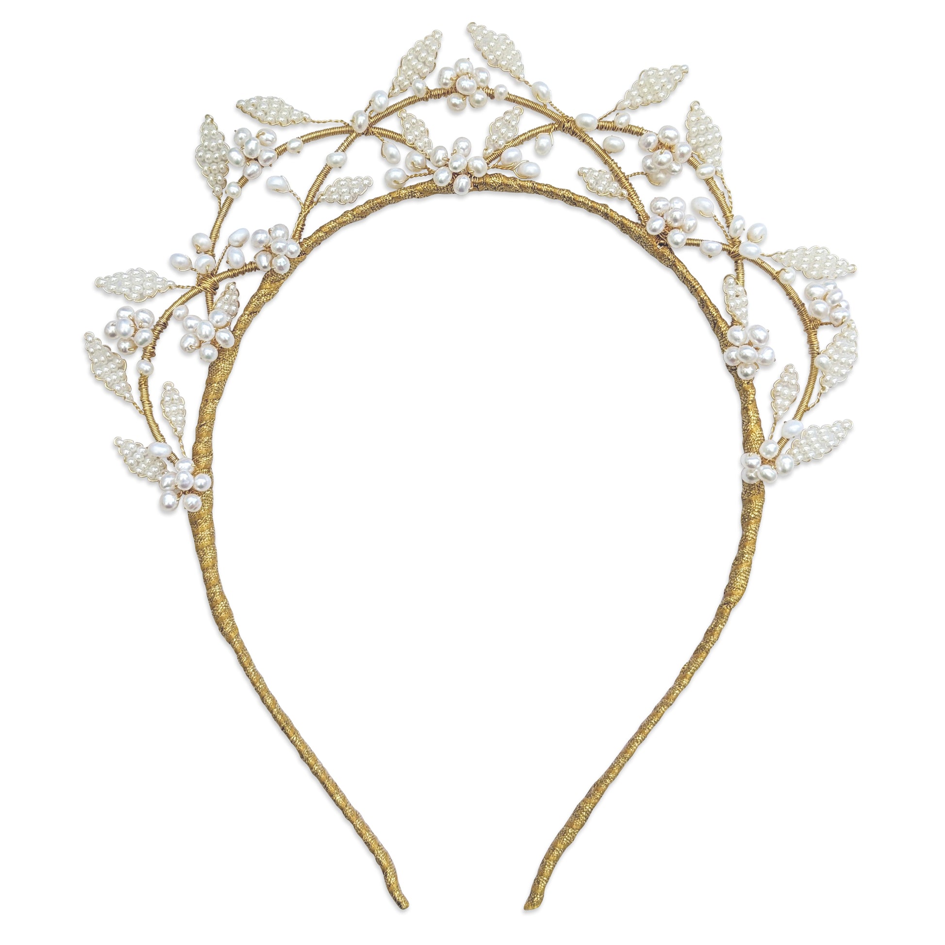 Statement nature inspired pearl floral tiara for brides designed & handmade by Susie Warner.