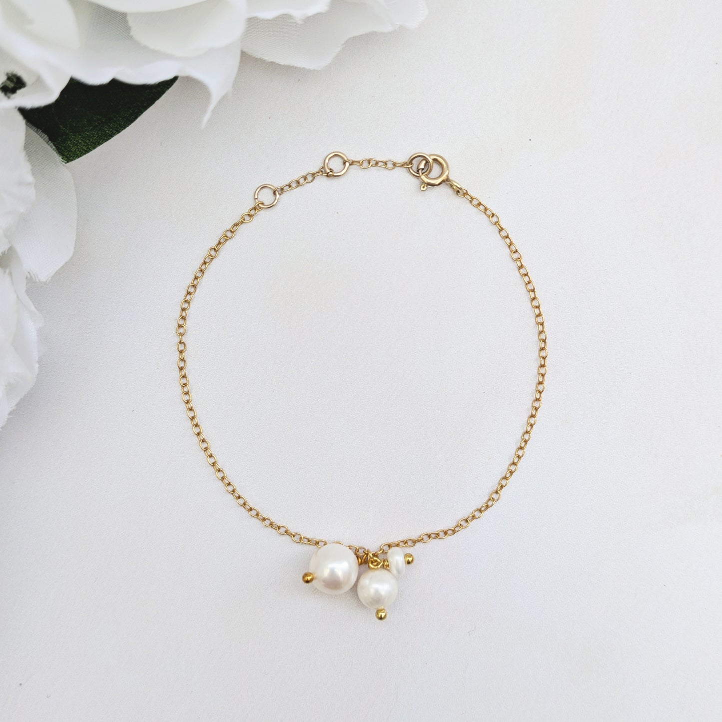 Small pearl cluster bracelet for brides & bridesmaids designed & handmade by Susie Warner.