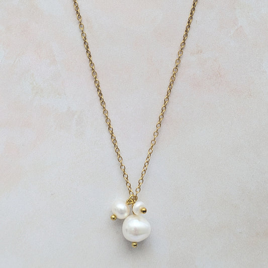 Small pearl cluster pendant necklace for brides & bridesmaids designed & handmade by Susie Warner.