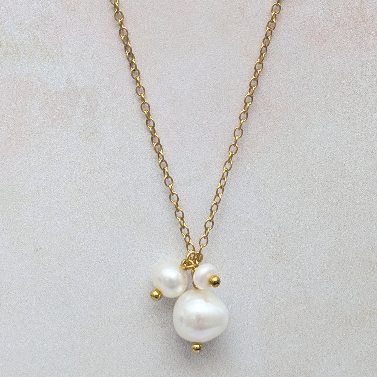 Gold pearl cluster pendant necklace for brides & bridesmaids designed & handmade by Susie Warner.