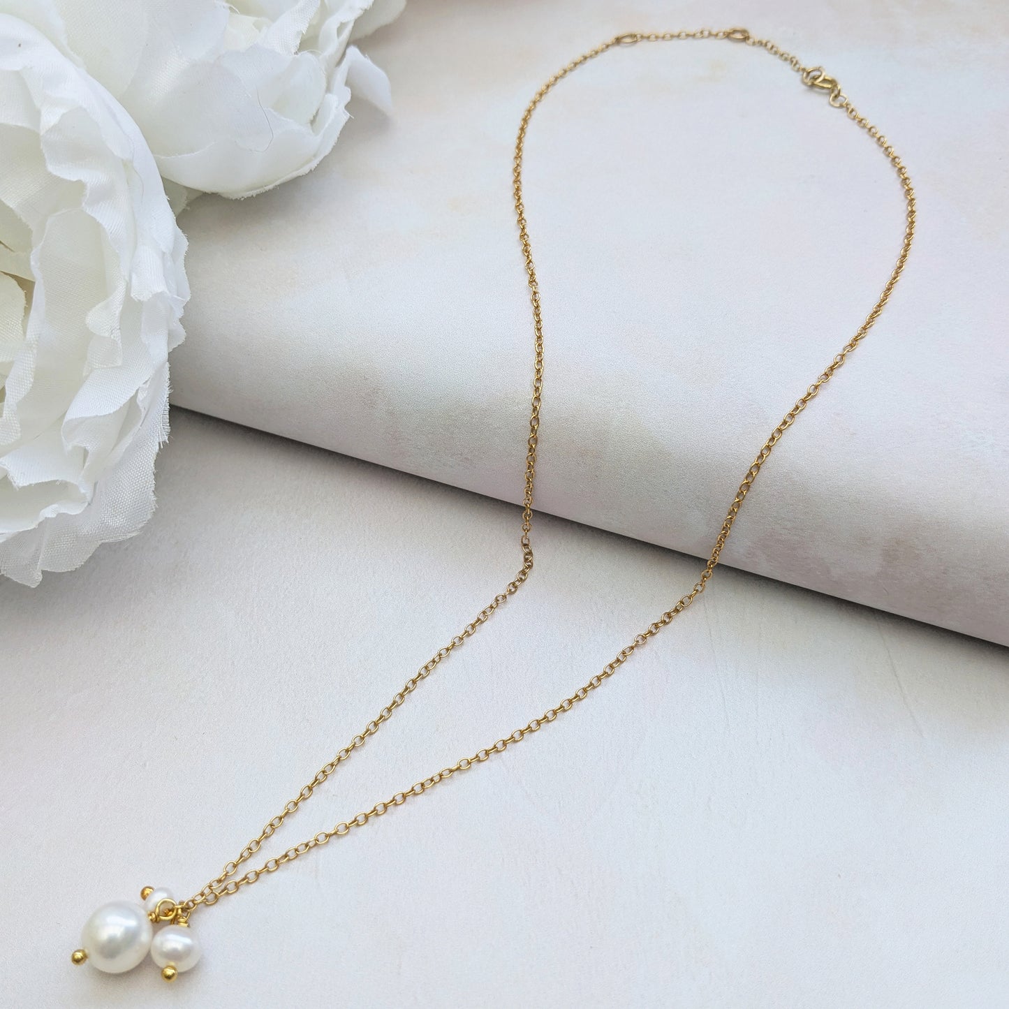 Pearl cluster pendant necklace for brides & bridesmaids designed & handmade by Susie Warner.