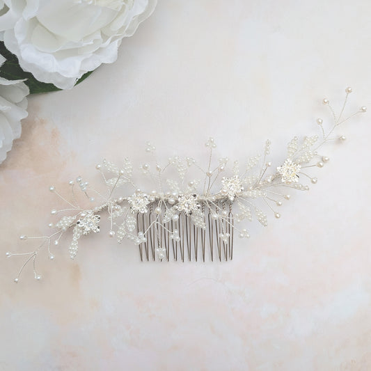 Floral bridal headpiece for weddings designed & handmade by Susie Warner.