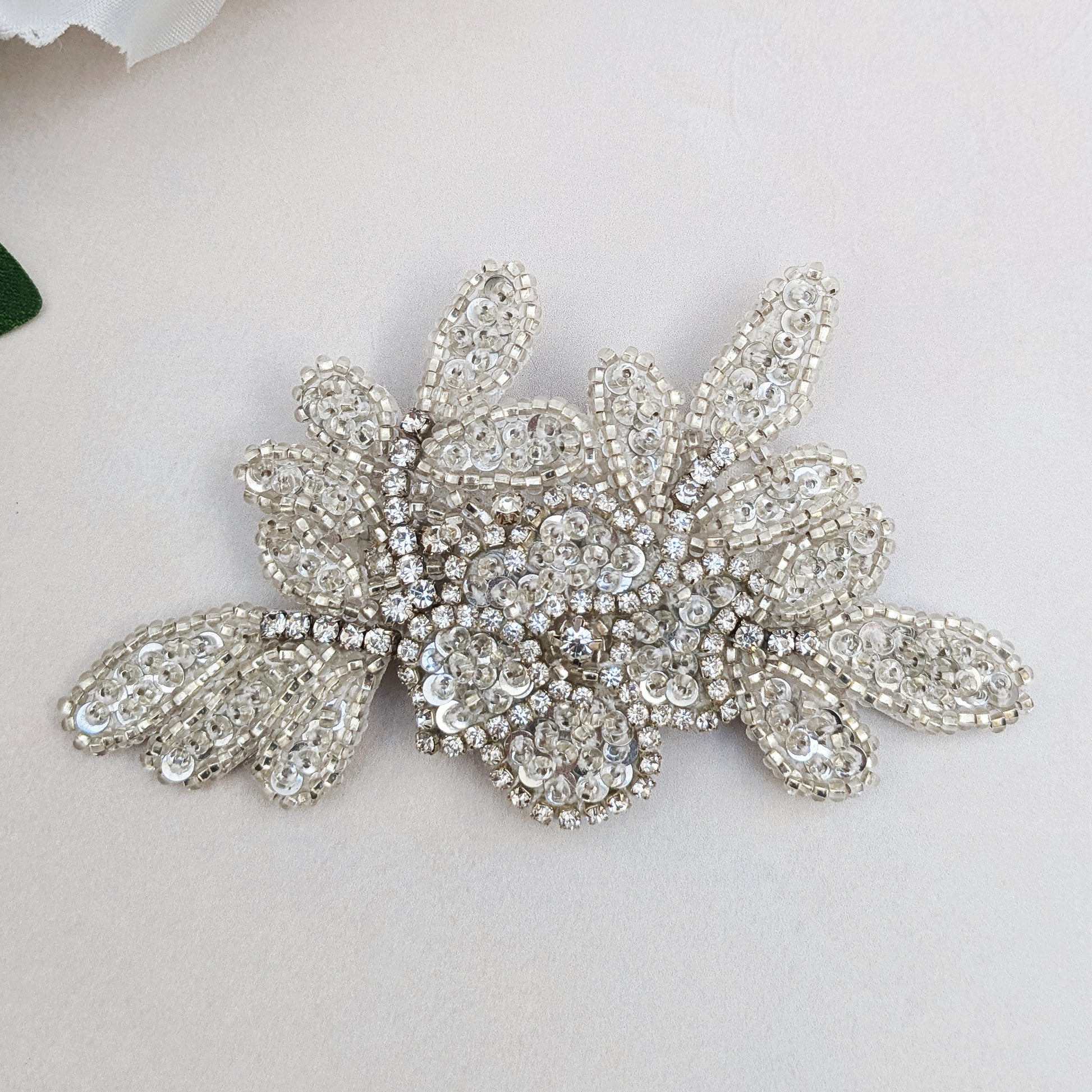 Botanical beaded floral hair clip for nature inspired brides designed & handmade by Susie Warner