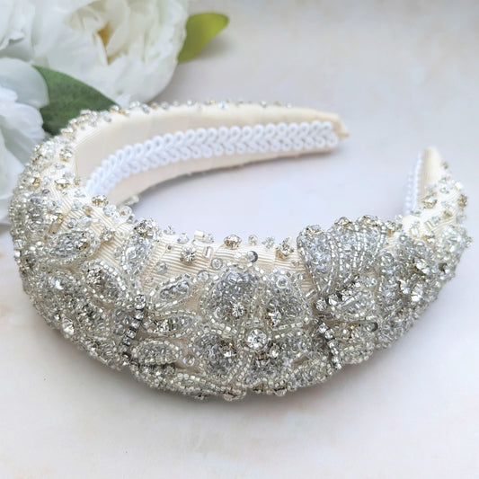 Statement modern bridal padded headband designed & handmade by Susie Warner.