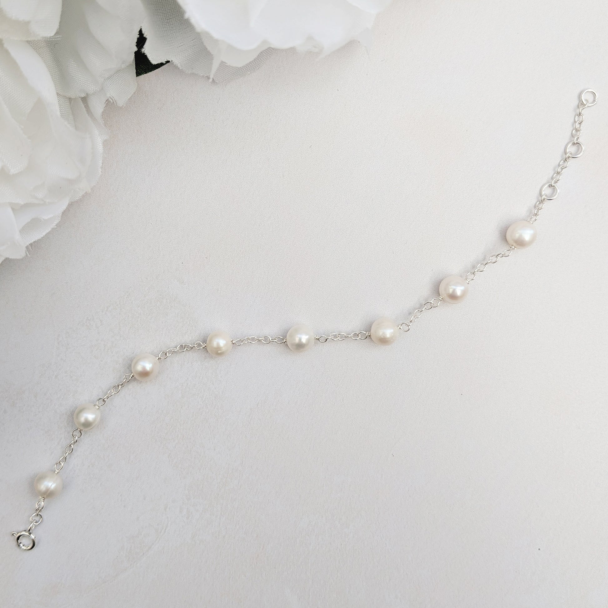Freshwater pearl chain bracelet for brides designed & handmade by Susie Warner.