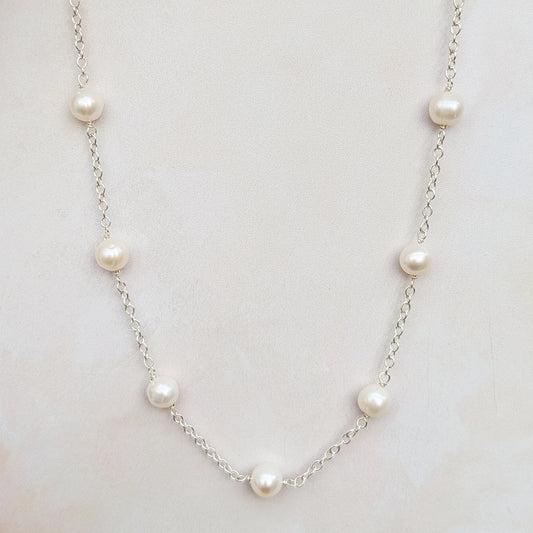 Freshwater pearl stationed necklace for brides designed & handmade by Susie Warner.