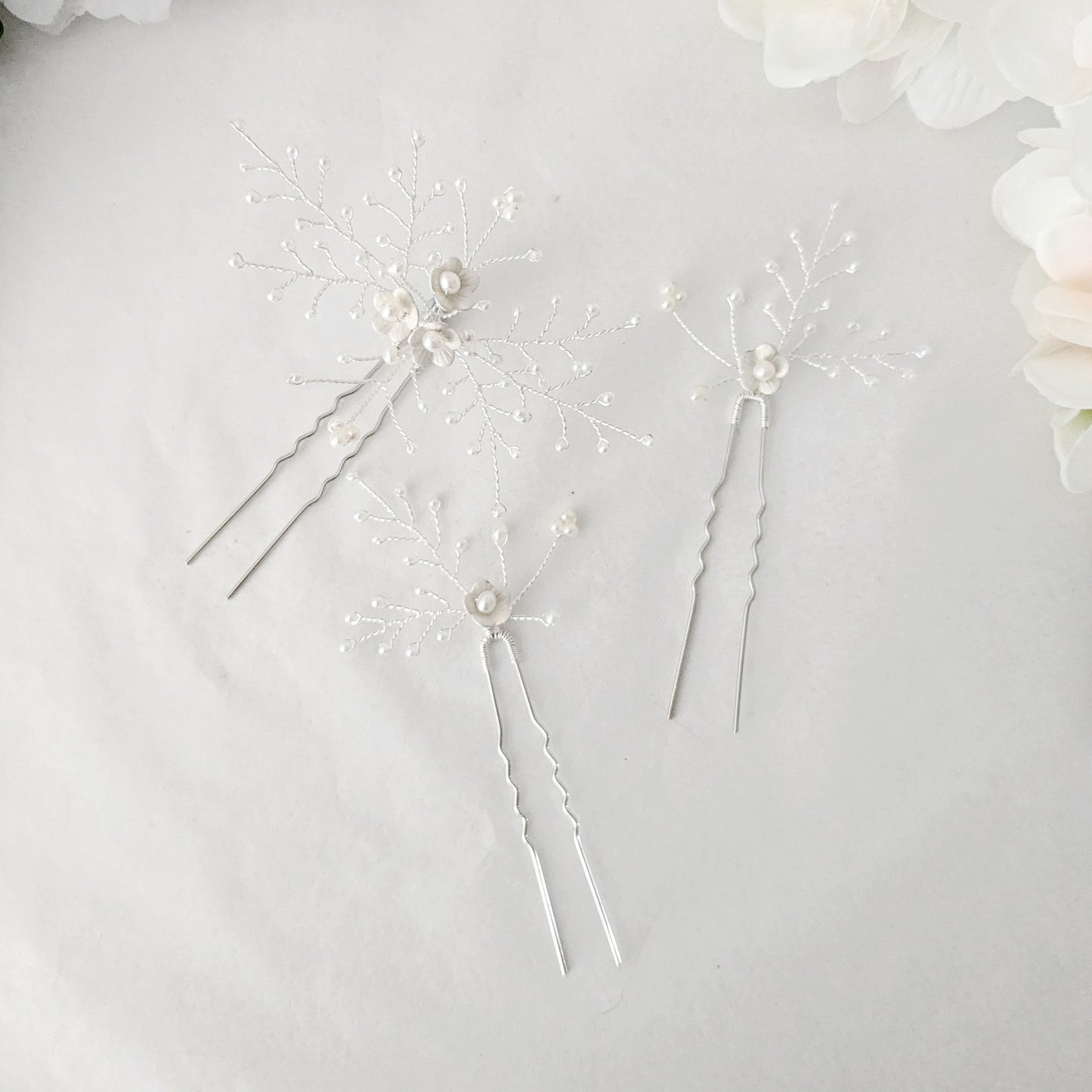 Ophelia White Flower Blossom Hair Pins