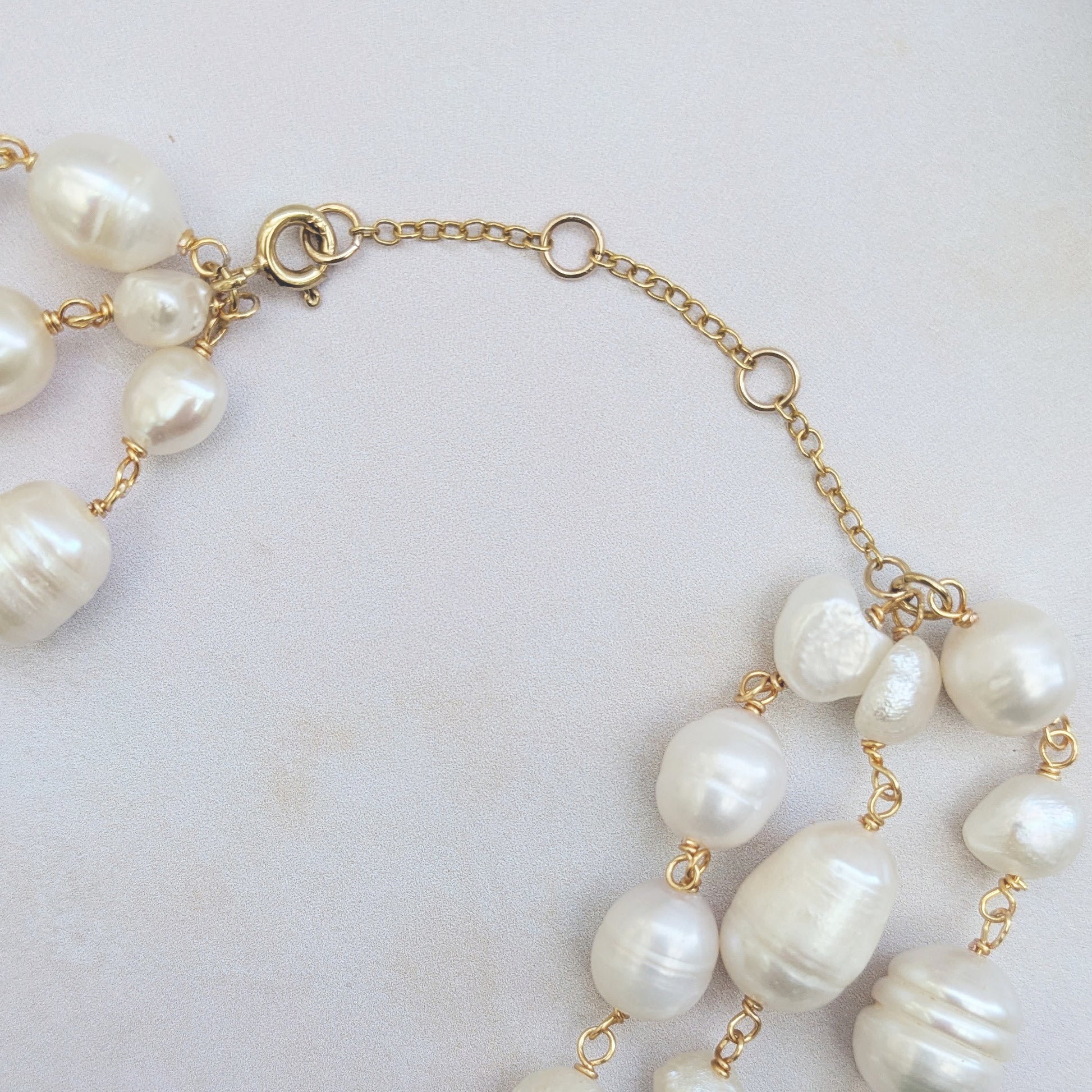 Adjustable statement pearl layered necklace for brides designed & handmade by Susie Warner.