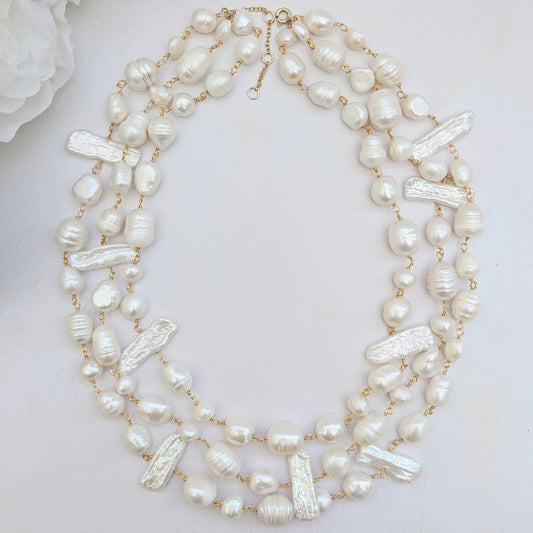 Statement pearl layered necklace for brides designed & handmade by Susie Warner.