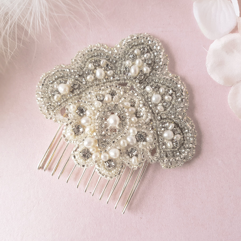 Cleo Freshwater Pearl & Crystal Fan Hair Comb