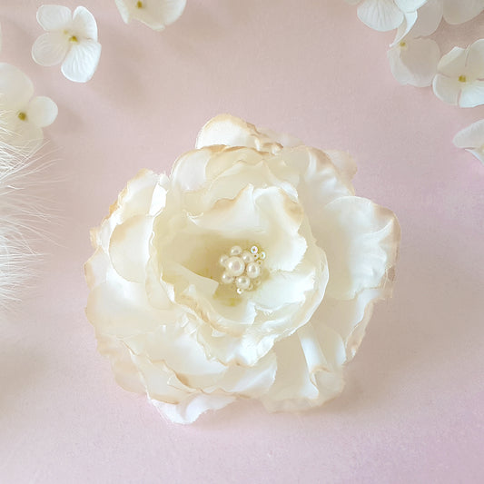 Confection Cream Silk Flower Hair Clip