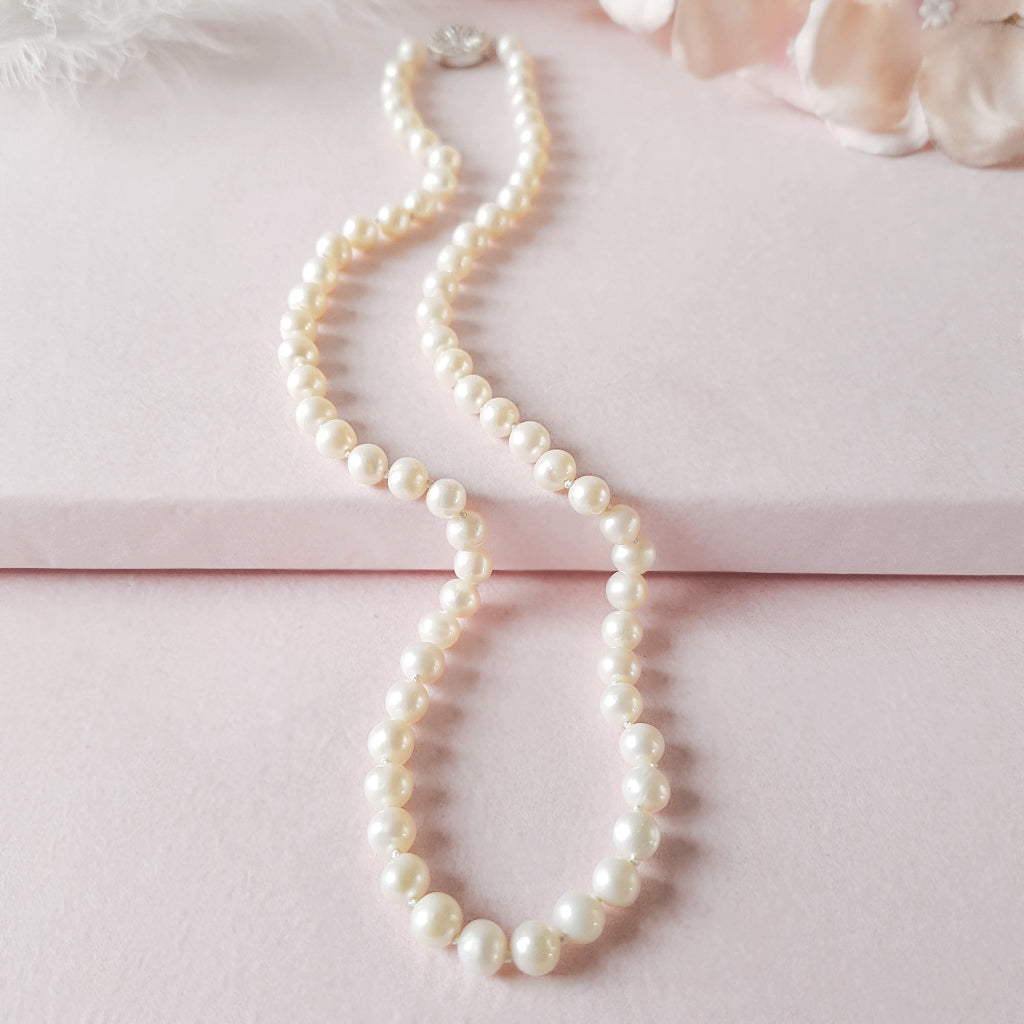 Grace Freshwater Pearl Bridal Necklace with CZ Clasp