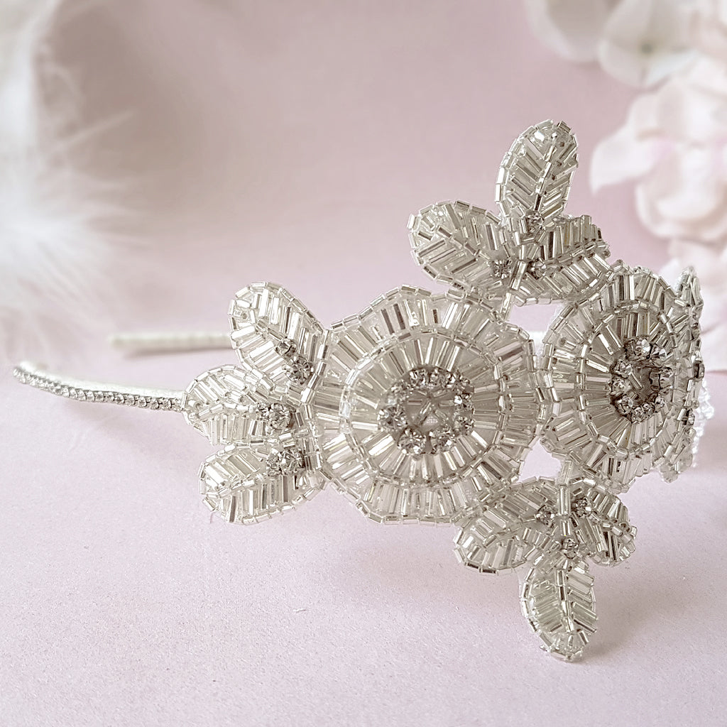 Greta Beaded Crystal Flower Bridal Headband