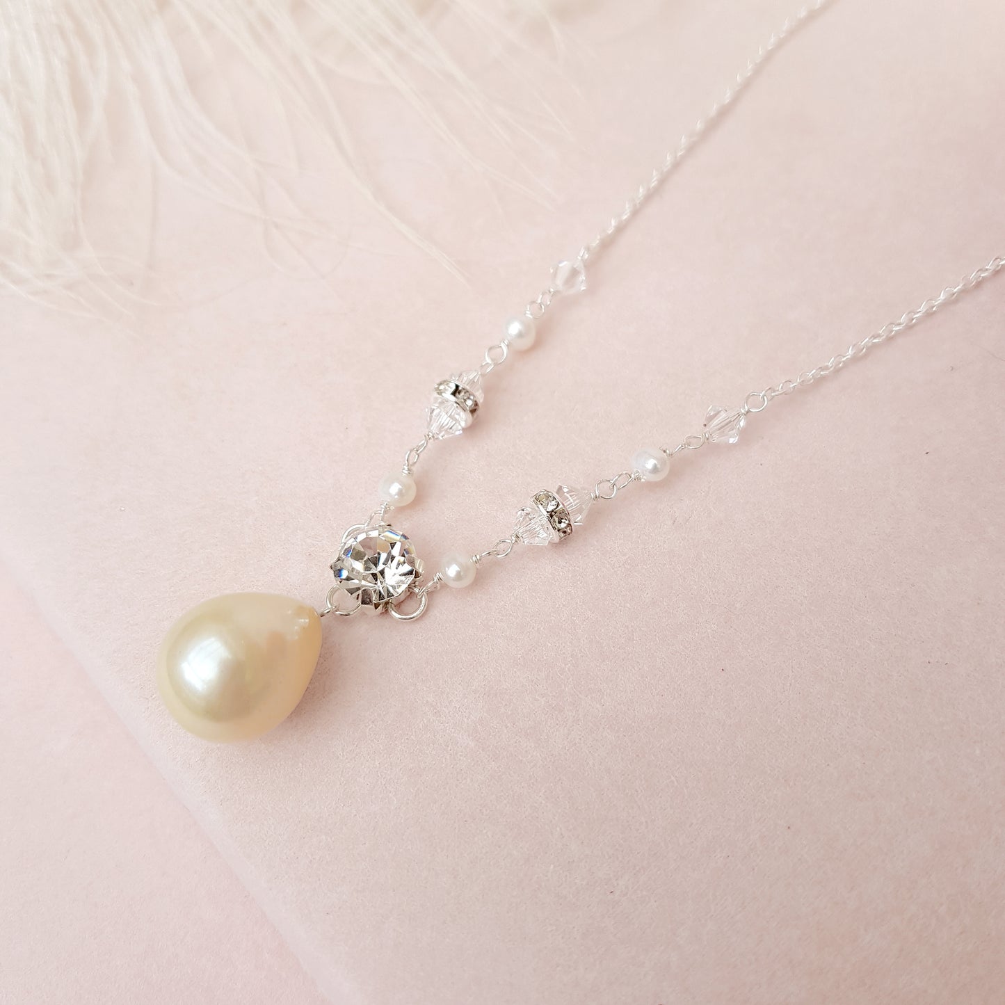 Ingenue Crystal & Pearl Teardrop Bridal Necklace