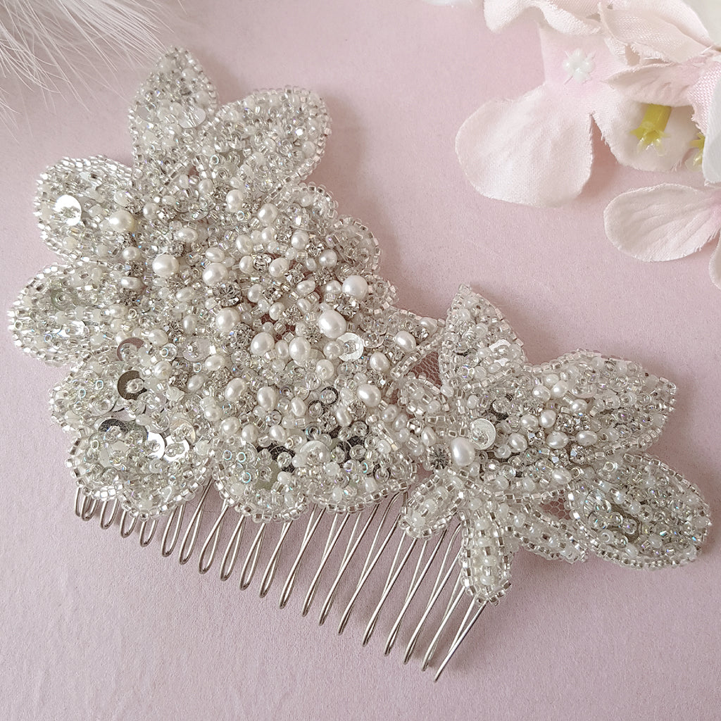 Lorelei Freshwater Pearl & Crystal Floral Bridal Hair Comb