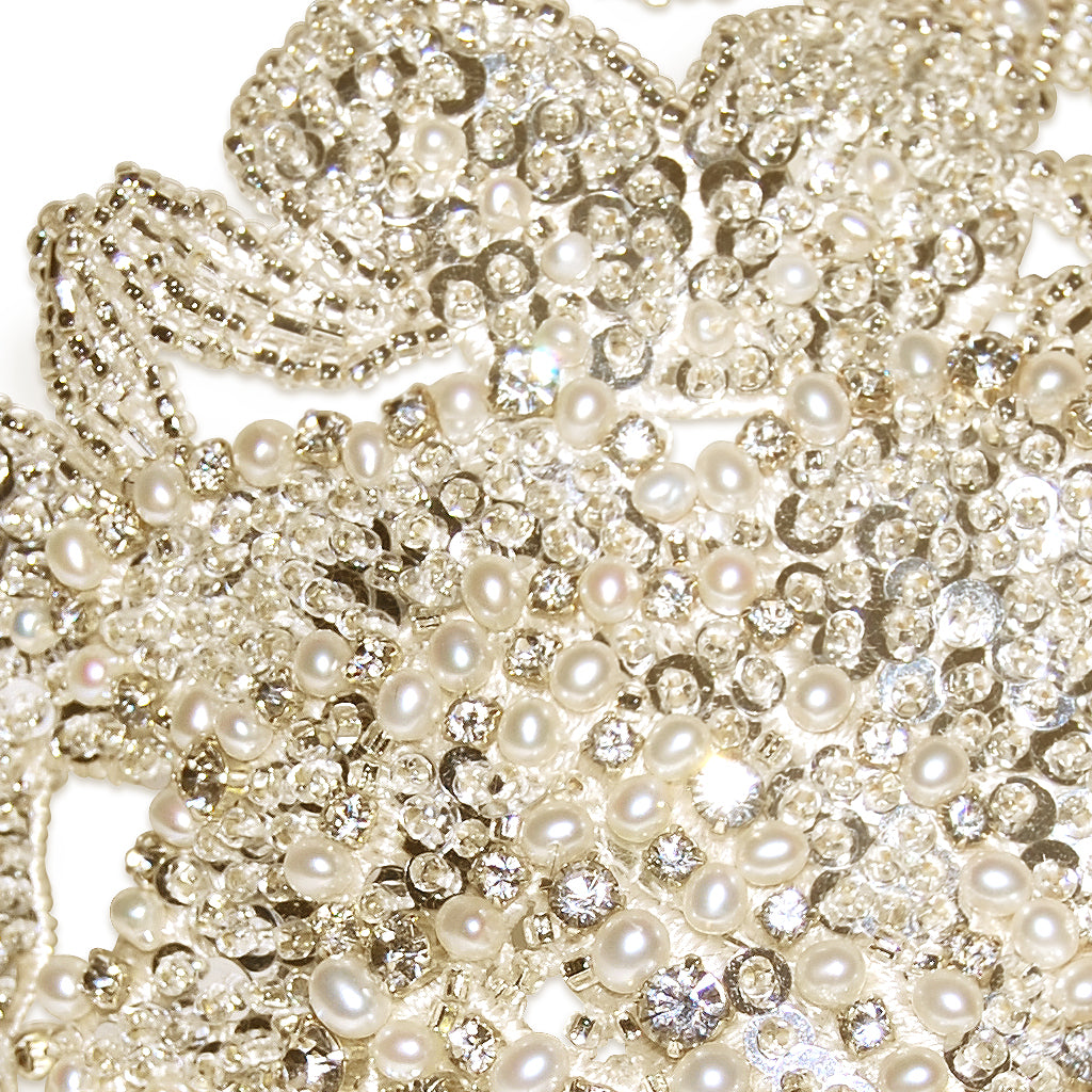 Lorelei Vintage Pearl & Diamante Flowers Statement Bridal Headdress Detail