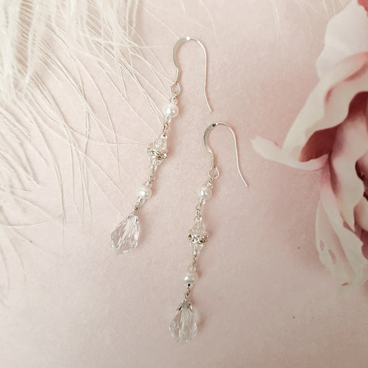 Lovely Crystal & Pearl Bridal Earrings