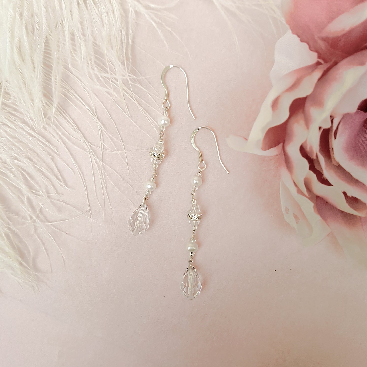 Lovely Crystal & Pearl Bridal Earrings
