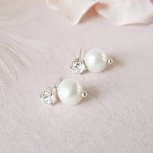 Precious CZ Stud & Detachable Pearl Bridal Earrings