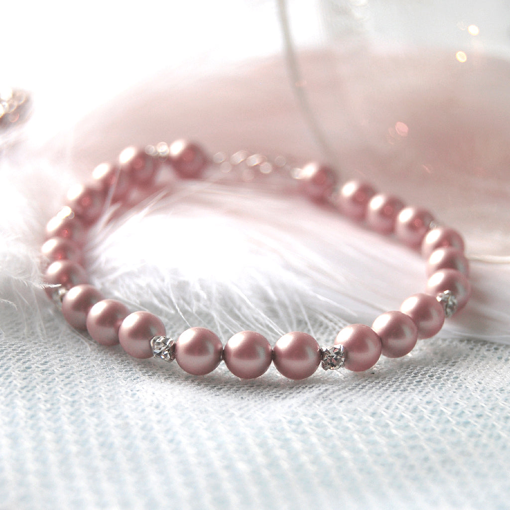 Sweetie Antique Pink Pearl & Crystal Wedding Bracelet | Susie Warner Bridal Jewellery